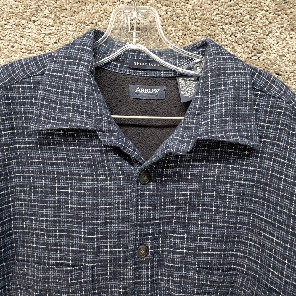 Arrow Mens Navy Blue Grid Fleece Lined Shirt Jacket LT Large Tall 7961 - Picture 3 of 11